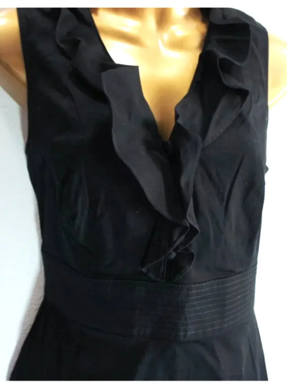 White House Black Market BLack Ruffle Neck Sleeveless Dress size 4 NWOT